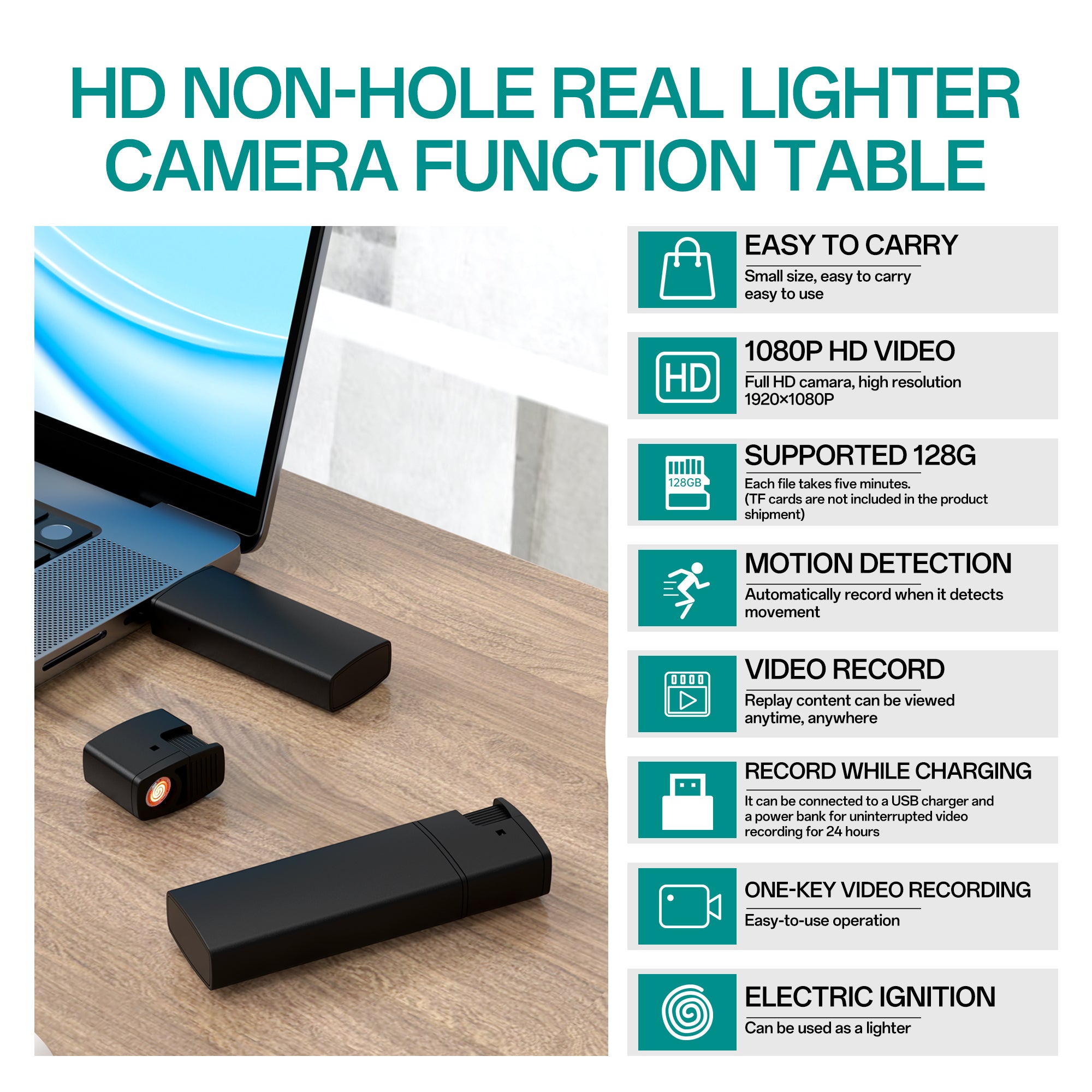 USB rechargeable portable camera recorder feature